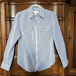 Michael Kors stripe, zip front top/shirt.  Blue and white. Size small.